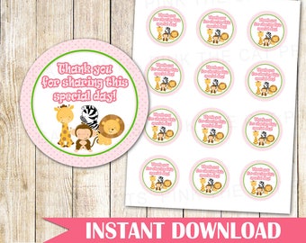 Jungle Favor Label Girl Jungle Birthday Party Thank You Tag Pink Jungle Baby Shower Favor Stickers Printable Favor Labels INSTANT DOWNLOAD