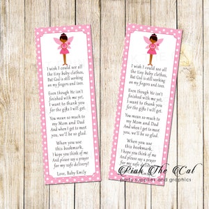 30 gedruckt Lesezeichen Baby Mädchen Dusche Fee Thema Baby-Dusche, African American Girl-Lesezeichen-Baby-Dusche begünstigt rosa Pixie Dusche begünstigt