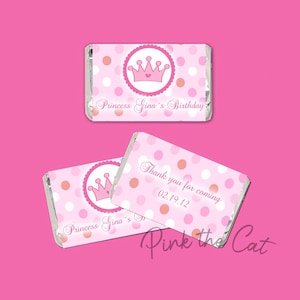 Princess candy favors and decorations for kids birthday or girl baby shower, princess party favors template, printable princess themed party