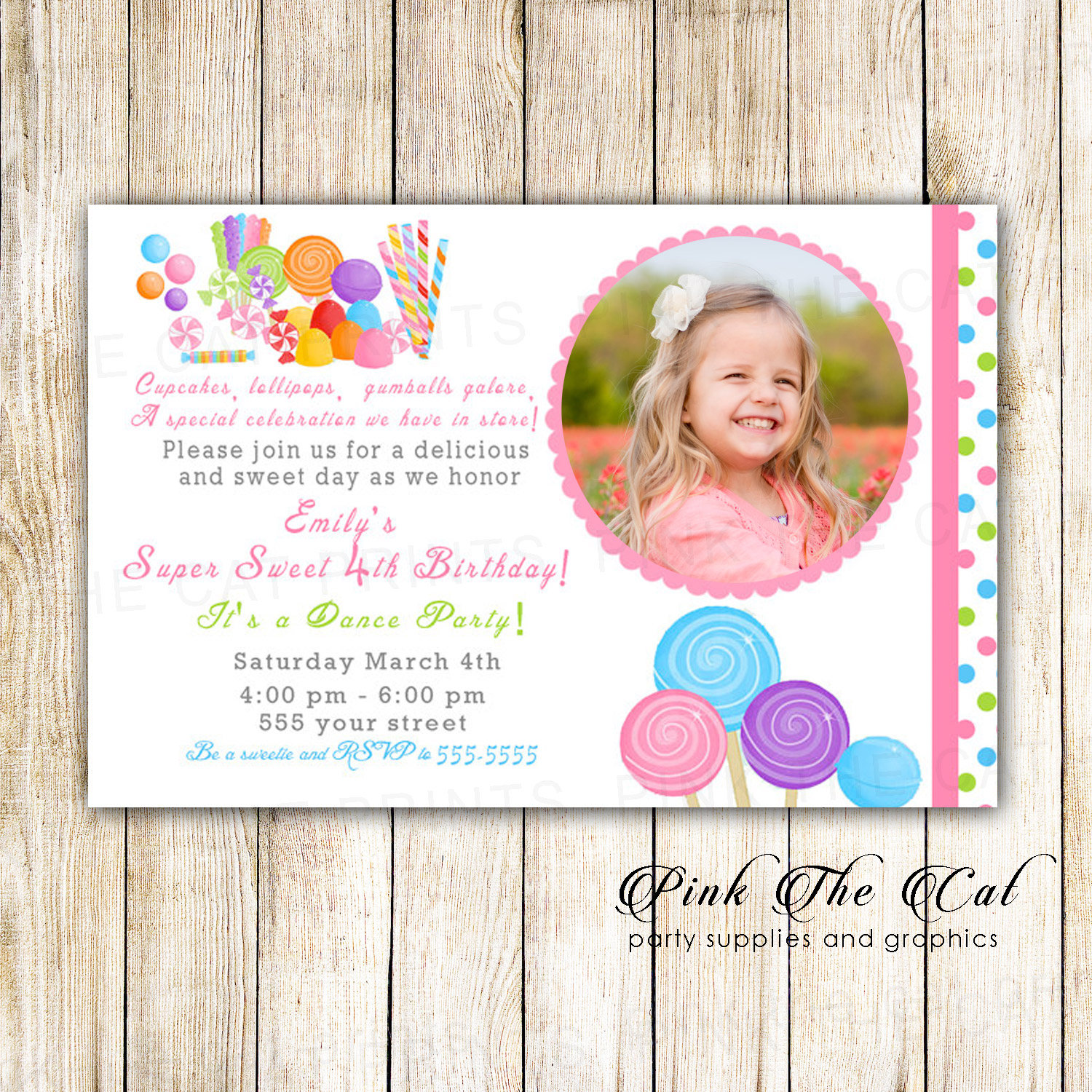 Candy birthday invitation candy theme party candy photo