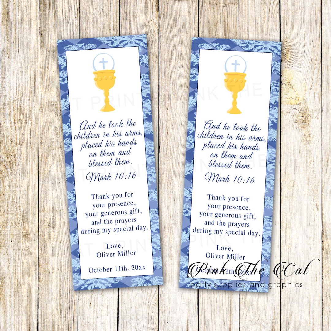 First Communion Bookmark, Boy First Communion Favors, Template ...