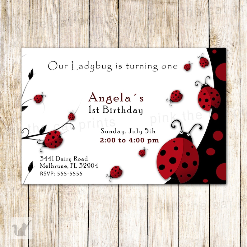 Ladybug Birthday Invitation 1st Birthday Party or Baby Etsy
