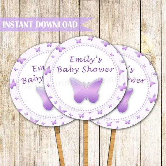 Lavender Butterfly Cupcake Toppers Printable Purple Butterfly Etsy