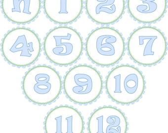 Milestone Birthday Banner - 12 Month Banner 1st Birthday Monthly Banner Age Blue Green Circle Printable Party Decoration INSTANT DOWNLOAD