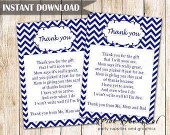 Navy Blue Thank You Card Navy Blue Thank You Note Navy Blue Baby Shower Thank You Card For Boys Greeting Card Printable INSTANT DOWNLOAD