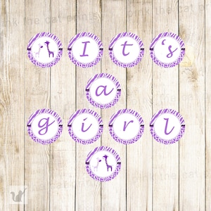 Giraffe Banner - Its a Girl Purple Zebra Baby Shower Party Decoration Printable INSTANT DOWNLOAD