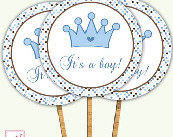 INSTANT DOWNLOAD Printable Its A Boy Prince Baby Shower Cupcake Topper - Polka Dots Baby Shower Party Favors Baby Shower Decorations