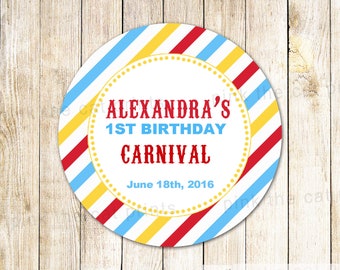 Carnival Label - Carnival Favor Tag Circus Party Label Yellow Red Circus Sticker Carnival Birthday Party Thank You Tags Carnival Theme Label