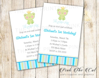 Frog Birthday Invitation Card - Prince Custom Any Age or Color 1st Birthday Party or Baby Boy Shower Invite Printable Personalized