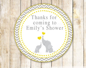 Elephant Gift Favor Label or Tag - Thank You Favor Label Baby Boy Shower Unisex Yellow Grey Chevron Editable Printable INSTANT DOWNLOAD