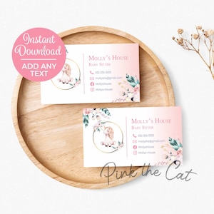 Cartão de visita unicórnio com modelo de logotipo para sua loja etsy ou qualquer site ou empresa, aquarela floral rosa ouro download instantâneo