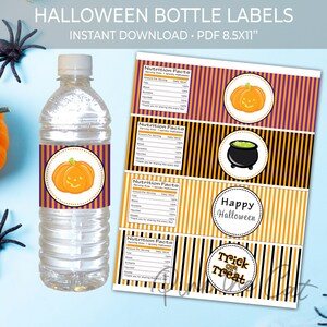 Halloween Water Bottle Label - Halloween Bottle Labels Kids Hallowen Party Favor Labels Printable Bottle Wrappers Instant Download