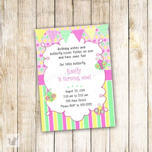 Butterflies Birthday Invitation - Printable Personalized Party Invites For Girl