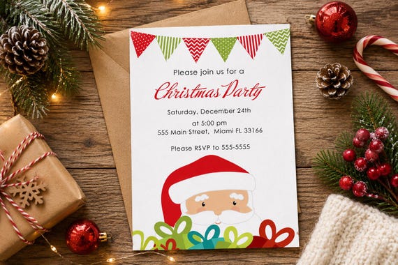 ON SALE Christmas Invitation - Christmas Santa Claus Invitation, Christmas Party Invitation Christmas Invite Editable File Instant Download