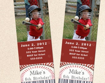 Ticket Birthday Invitation Boy - Baseball Red Photo Card Baby Shower Party Custom Also Girl Printable Personalized