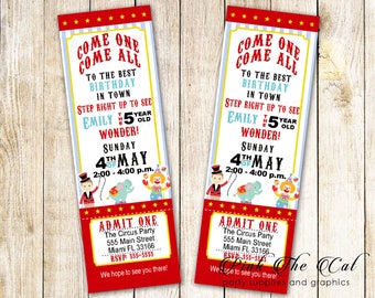 Circus Invitation Ticket, Kids Birthday Circus Party Invitation, Printable Circus Invitation, Personlized Circus Invitation Printable Invite