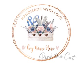Craft designer logo png for your etsy shop or any website or business, tools in box floral watercolor design