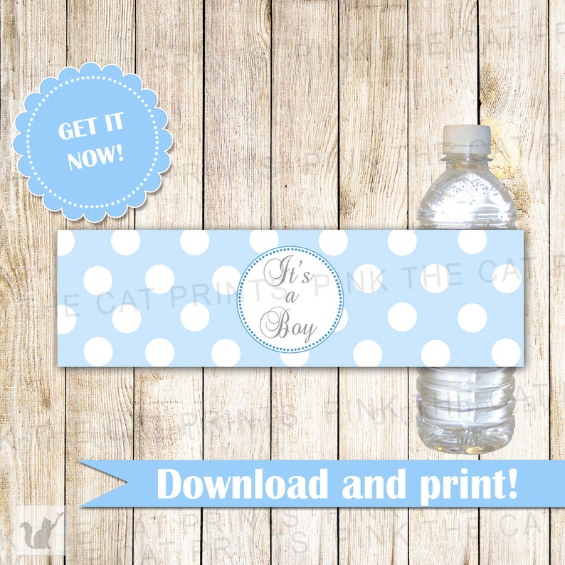 Blue Polka Dots Water Bottle Labels - Its a Boy Baby Shower Wrappers ...