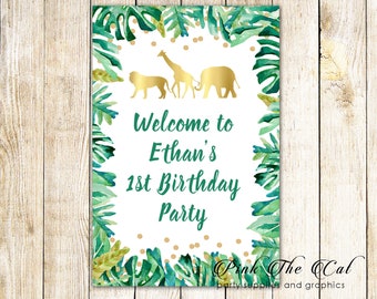 Jungle Welcome Sign - Decoración de fiesta de cumpleaños de Safari, Jungle Baby Shower Door Welcome Sign imprimible Safari Party Decoration Personalized