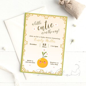Orange Einladung, orange Baby-Dusche, Dusche per Post Einladungskarte, Zitrus-Baby-Dusche lädt, virtuelle Baby-Dusche-Einladung