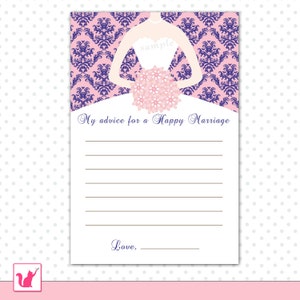 TÉLÉCHARGEMENT INSTANTANÉ Cartes de conseils de douche nuptiale bleu royal rose damassé - bouquet mariée douche nuptiale faveurs faveurs de mariage articles de douche nuptiale