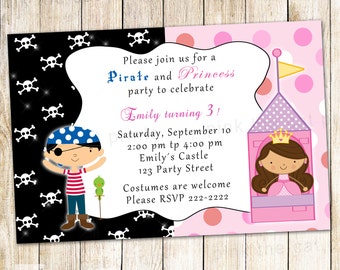 Pirate Princess Birthday Invitation Card - Kids Party Invite Printable Personalized