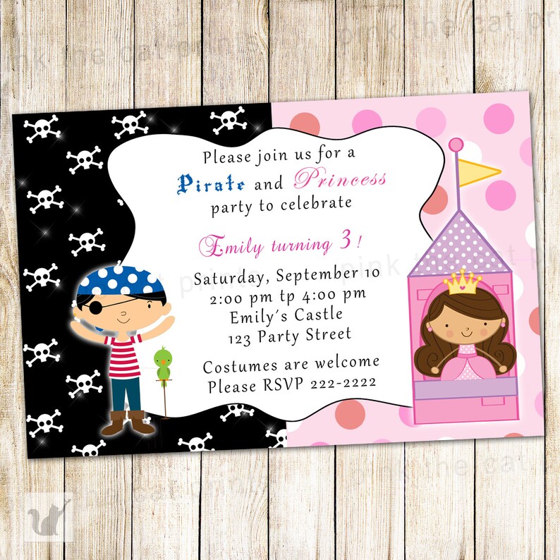 Pirate Princess Birthday Invitation Card Kids Party Invite Etsy