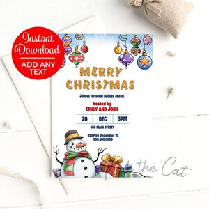Snowman Christmas Party Invitation, Christmas Invitation Kids Birthday Party Invitation, Snowman Christmas Inviation, Instant Download