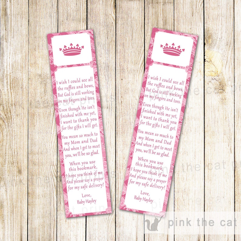 30 princess bookmarks for baby girl shower personalized with baby name princess theme baby shower favors personalized baby shower favors