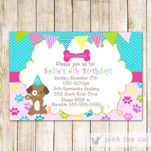 Puppy Birthday Invitation - Girl Pawty Invitation - Printable Personalized Girl Pawty Party Dog Paws Invite