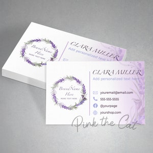 Lavender flowers business card template for your etsy shop or any website, personal or business, lavender wreath business cards