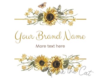 Sunflower logo png for your etsy shop or any website or business, watercolor grunge sunflower logo premade design