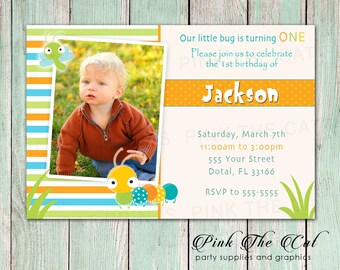 Bug Birthday Invitation with Card, Printable Caterpillar Invitation For Kids, Boy 1st Birthday Invitation in the Garden or Backyard Custom