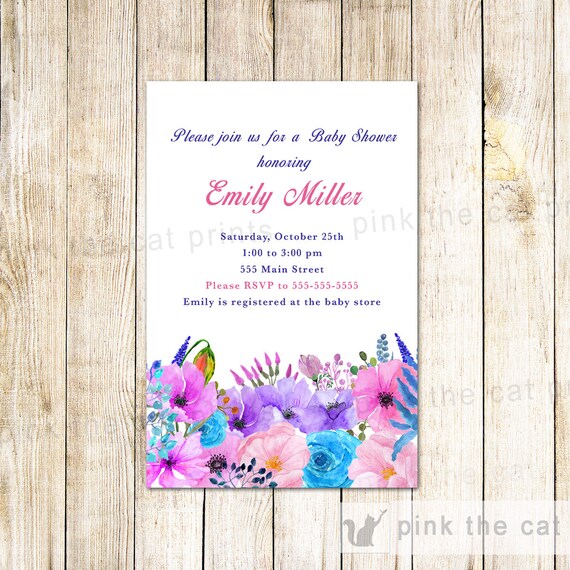 Floral Invitation Floral Baby Shower Invitation Girl Floral Etsy