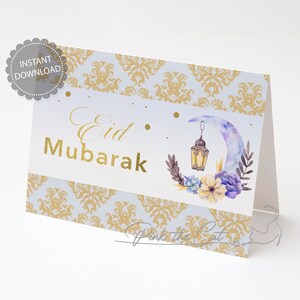Eid Mubarak Grußkarte, Ramadan Mubarak Karte, glückliche Eid Karten, Geschenke für Familie Freunde, Eid Mubarak Karte floraler Mond INSTANT DOWNLOAD