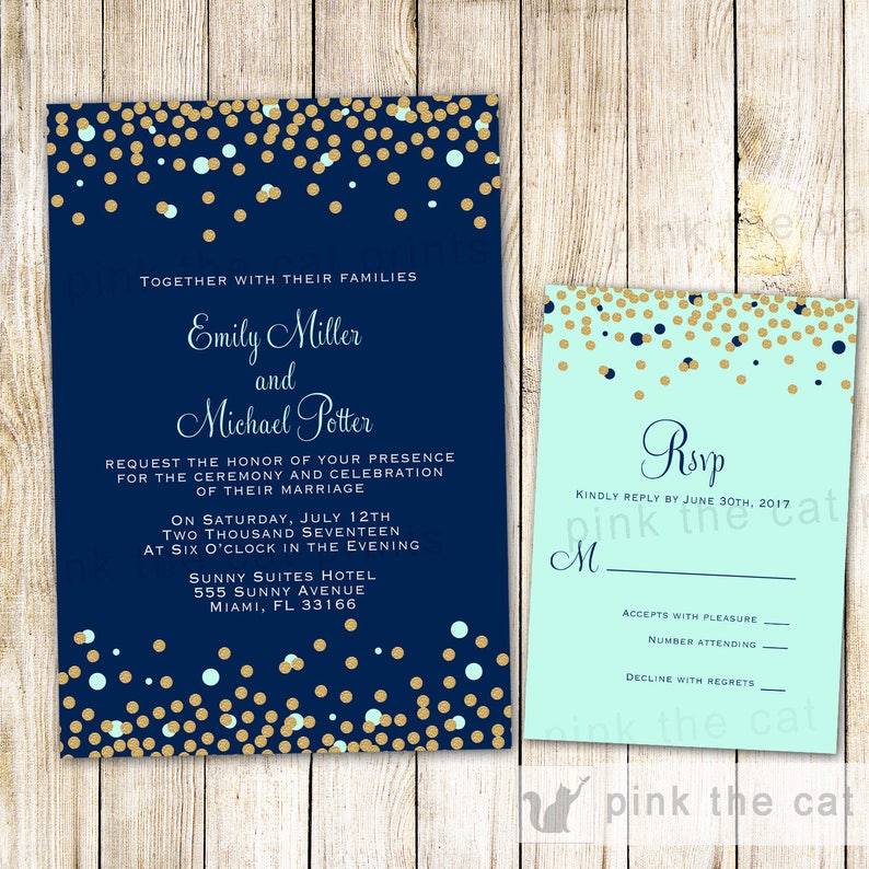 Confetti Wedding Invitation Gold Glitter Wedding Invitation Etsy