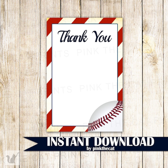 Baseball Thank You Card Baseball Thank You Note Baseball | Etsy