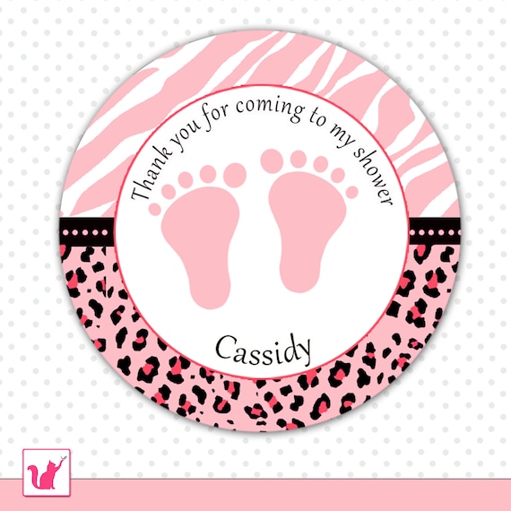 Pink Feet Zebra Baby Shower Thank You Tag Jungle Leopard Etsy