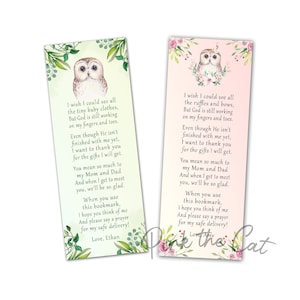 Owl forest animals bookmarks baby shower favors personalized for boy girl & gender neutral, custom baby shower gifts printed or printable