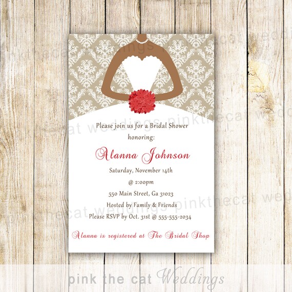 Dress Bridal Shower Invitation Card Floral Bouquet African American  Quiceanera Sweet 16 Birthday Gold Red Bridal Shower Invite Printable - Etsy