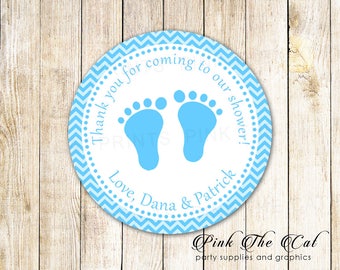 Blue Baby Shower Gift Favor Labels Baby Blue Favor Tags - Personalized Baby Shower Favors Stickers Printable Baby Shower Favors for Boys