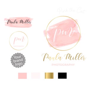 Pink gold business logo,  photography logo, watercolor boutique logo, store logo, handmade business logo, signature logo, premade logo