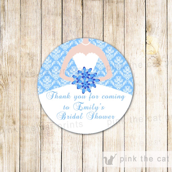 Dress Labels Gift Favor Label Bridal Shower Thank You Tag Sweet 16 Label Quinceanera Party Labels Printable Label Blue Damask Label Custom