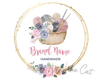 Crochet logo, knitting logo, yarn in basket logo, yarn pre-made logo, handmade cochet logo, boutique logo, premade logo crochet hook