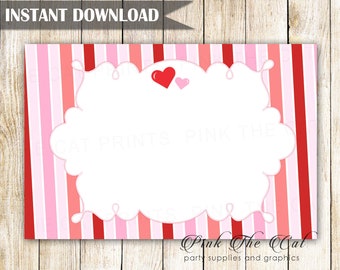 Printable Valentines Card, Valentines Day Card Template, Red Pink Valentines Card, Stripes Blank Greeting Card INSTANT DOWNLOAD