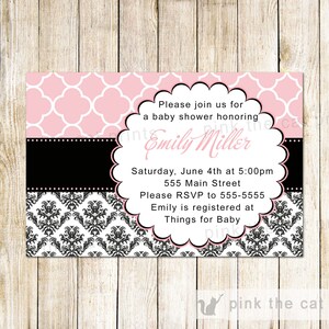 Damask Invitation Pink Black Invitation Pink Black Baby Shower Invitation Any Event Bridal Shower Invitation Printable INSTANT DOWNLOAD