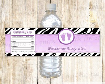 Zebra Bottle Labels Baby Girl Shower Bottle Wrappers Purple Zebra Labels Baby Shower Bottle Labels Printable Bottle Wrapper INSTANT DOWNLOAD