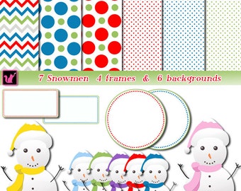 ON SALE Christmas Clipart Digital Background - Snowman Printable Hobby Paper Graphic Instant Download