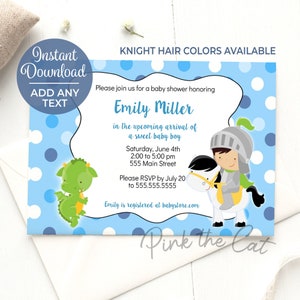 Knight and dragon invitation for boy birthday baby shower, prince and dragon invitation, knight invitation INSTANT DOWNLOAD