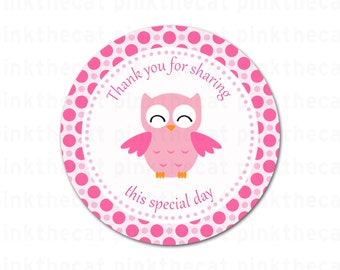 INSTANT DOWNLOAD Pink Owl Party Thank You Tags - Polka Dots Baby Shower Favors Birthday Party Favors Party Decorations Birthday Favors